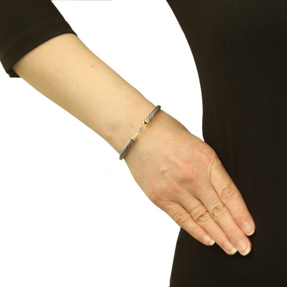 David Yurman Cable Hook Bangle Bracelet 6 1/4" - Sterling 925 & Yellow Gold 14k - Picture 2 of 6